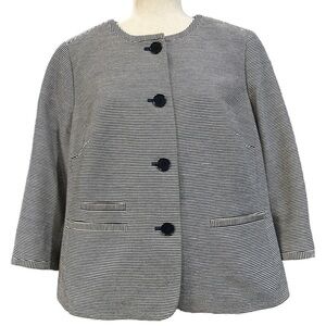 Talbots Navy & Cream Micro-stripe Blazer